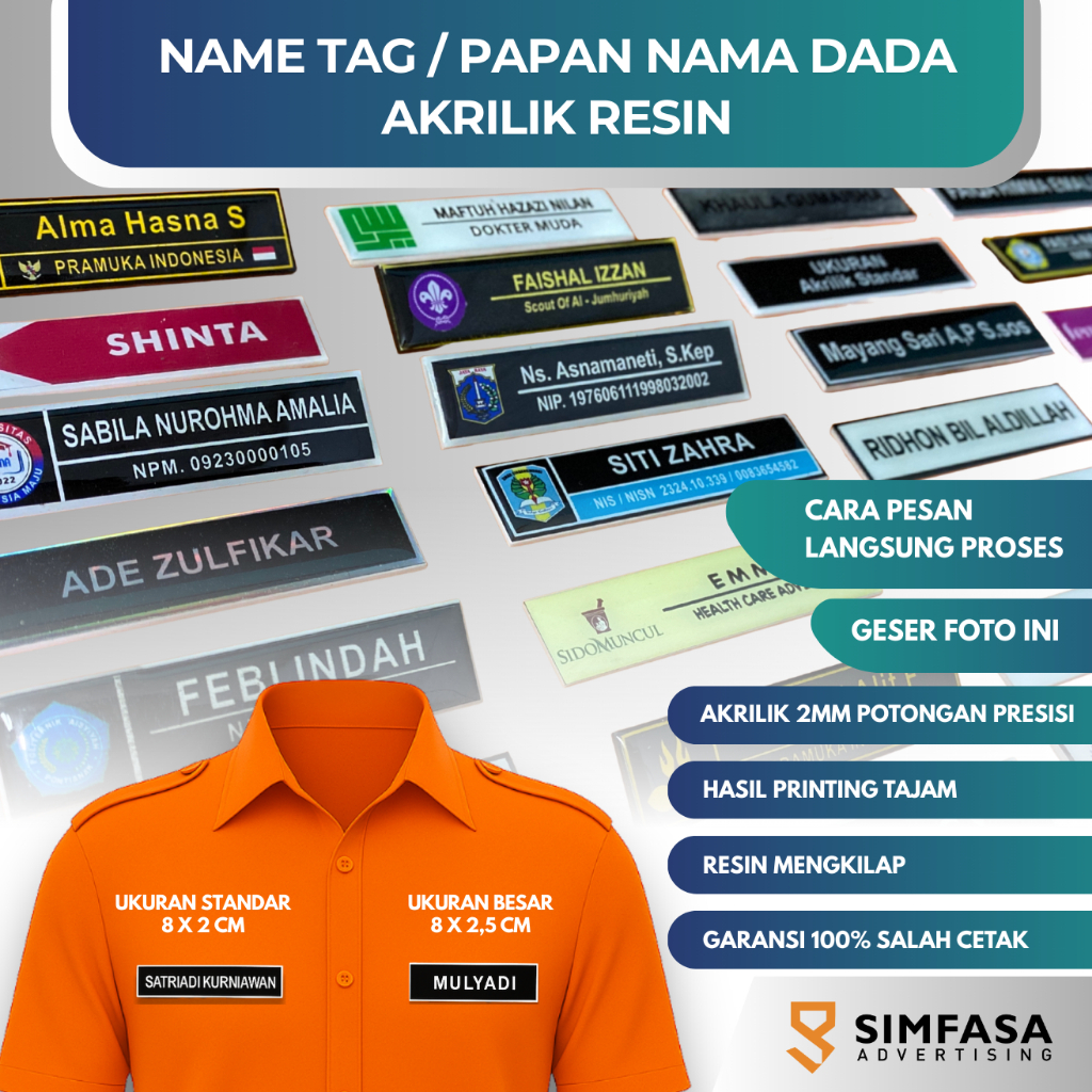 Papan Nama Dada Akrilik Printing | Name Tag Custom Acrylic | Name Tag Dokter | Name Tag Logo Pramuka