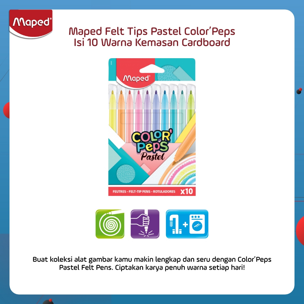 

Maped Felt Tips Pastel ColorPeps isi 10 warna kemasan cardboard