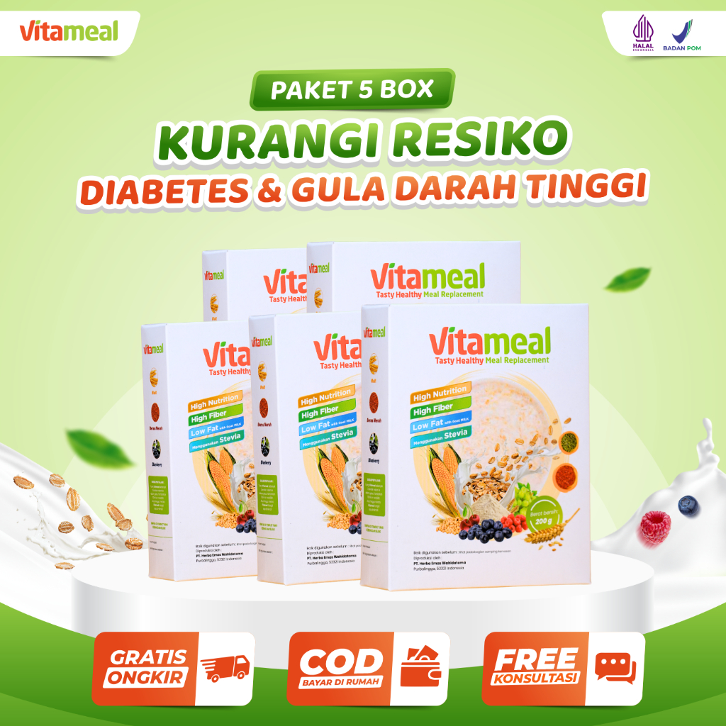 

Vitameal - Paket 5 Box Sereal Vitameal Ampuh Menstabilkan Gula Darah dan Menangkal Diabetes Secara Alami Aman Tanpa Efek Samping Resmi Terdaftar vitameal Bpom Dan Hallal MUISereal paket 5 box 200 gram