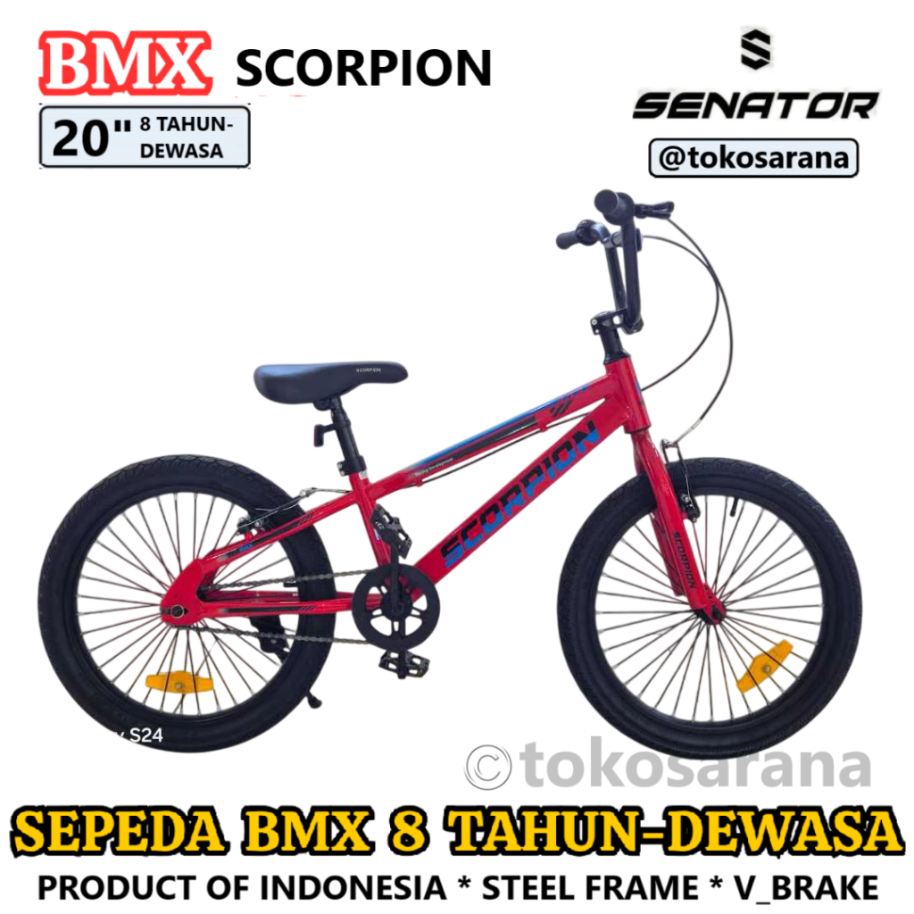 Sepeda BMX Senator Scorpion 20" V-Brake Steel Frame Bike with Kick Stand 8 Tahun Dewasa