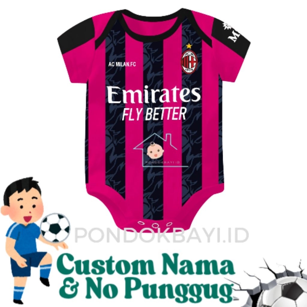 PondokBayi-Jumper Bayi AC Milan Home/Jersey Baby/Jumpsuit Bola Baby