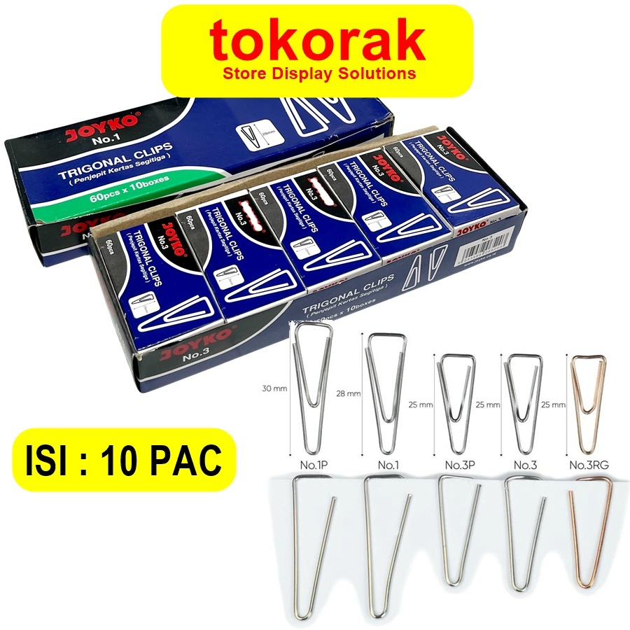 JOYKO PAPERCLIP TRIGONAL NO 1 NO 3 CLIPS KLIP JOYKO PENJEPIT KERTAS SEGITIGA PAPER CLIP ISI 10PAC
