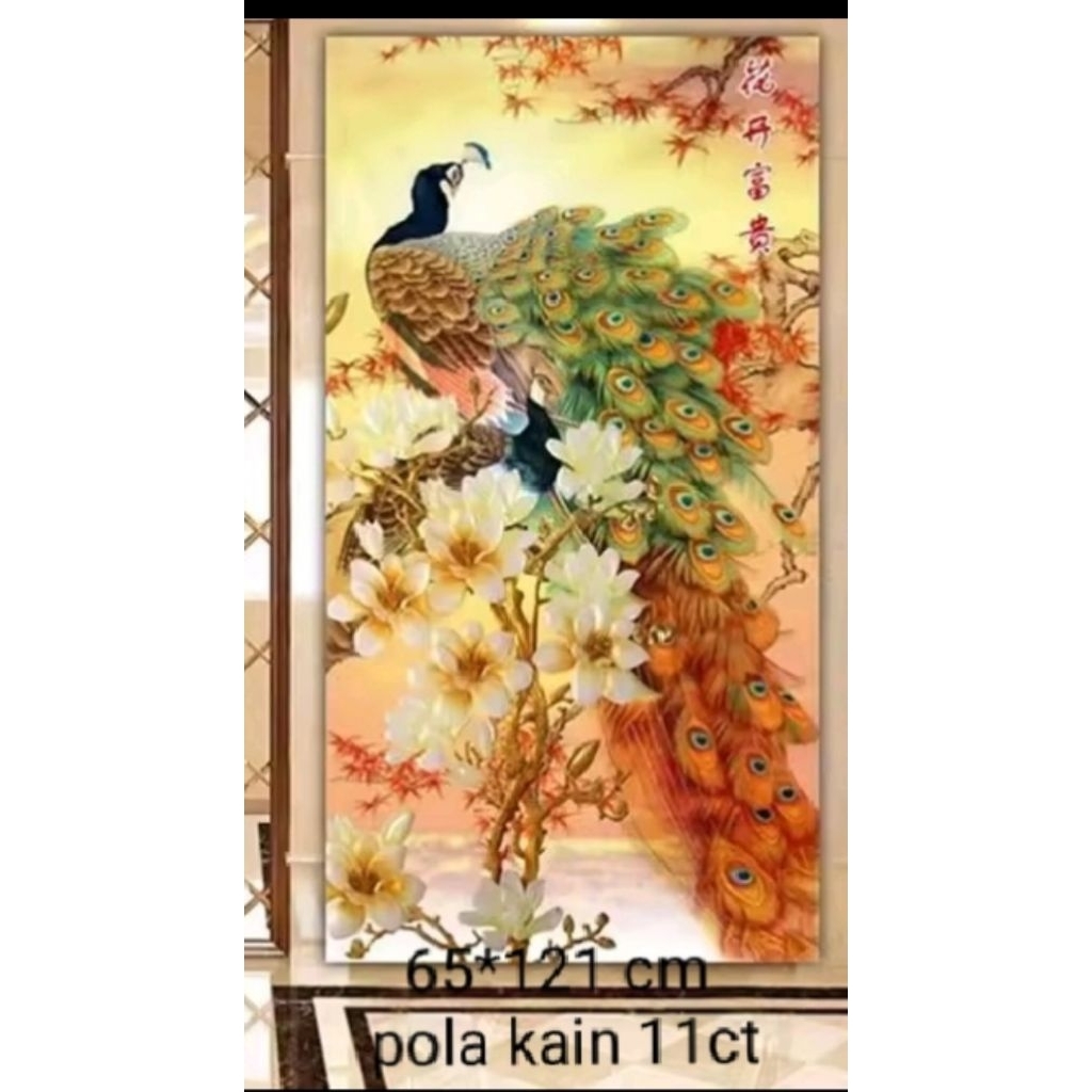 kristik merak jumbo 11ct pola dikain