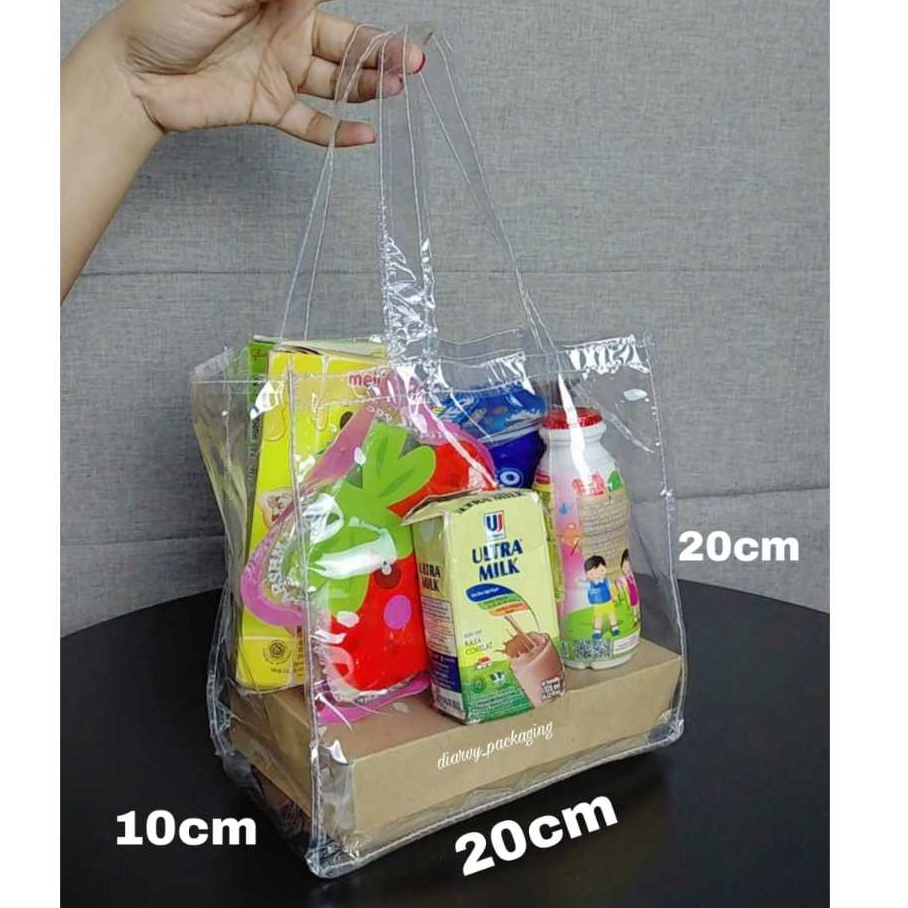 

TAS MIKA BENING TRANSPARAN uk 20x20 Souvenir Goodie bag Hampers untuk tas ulang tahun kotak nasi termurah