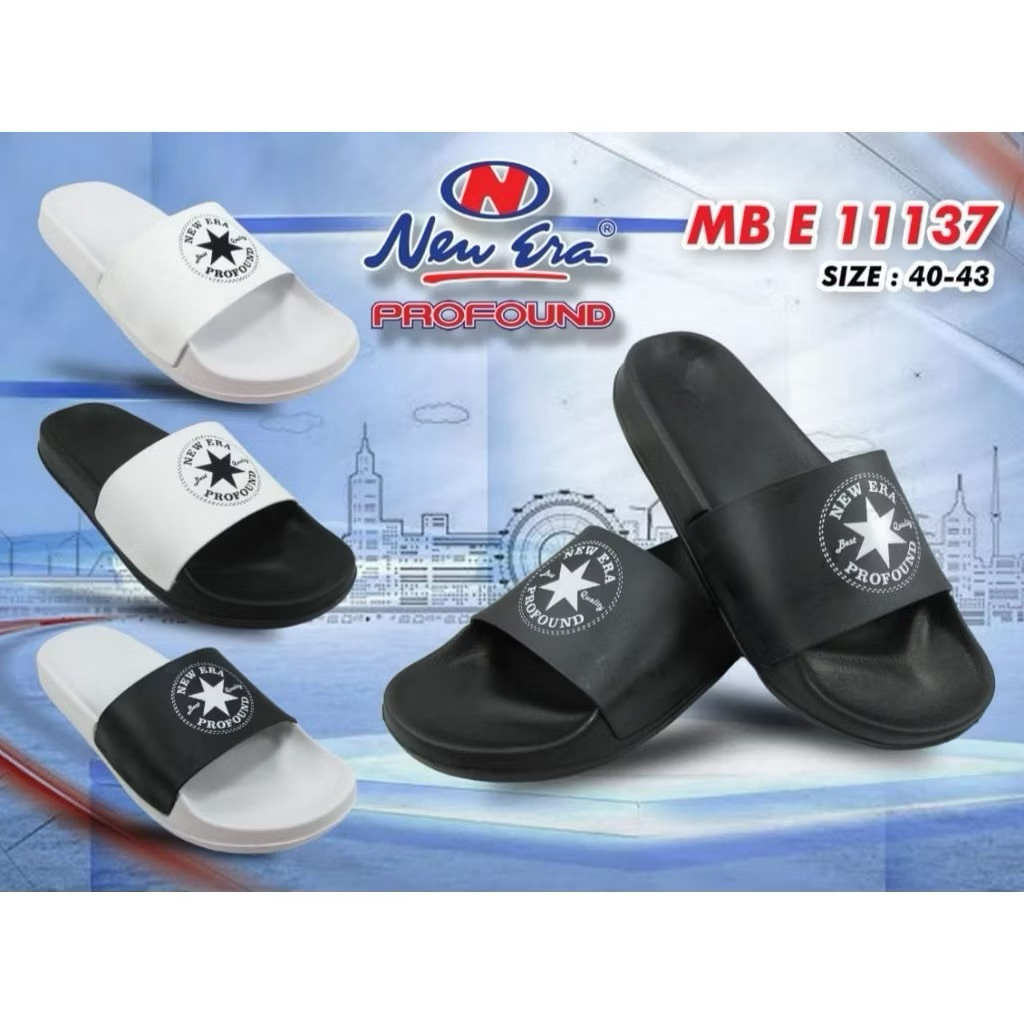 Sandal New Era 31136 - sandal selop cowok terbaru -sandal cowok lis hitam putih