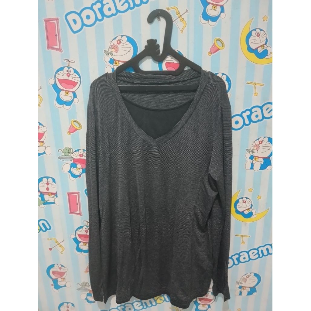 Kaos Double Layer Salur Oversize (Wanita)