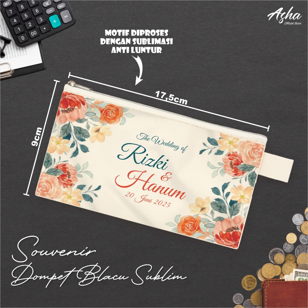 POUCH BLACU SOUVENIR MURAH - DOMPET KAIN CUSTOM - SOUVENIR DOMPET PERNIKAHAN CUSTOM MURAH