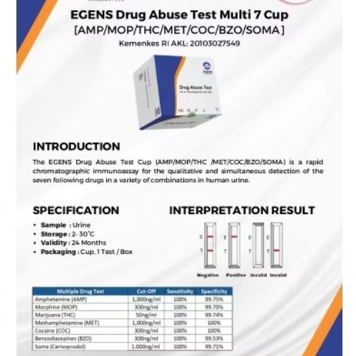 DRUGS TEST MULTI 7 PARAMETER CUP MERK EGENS SATUAN