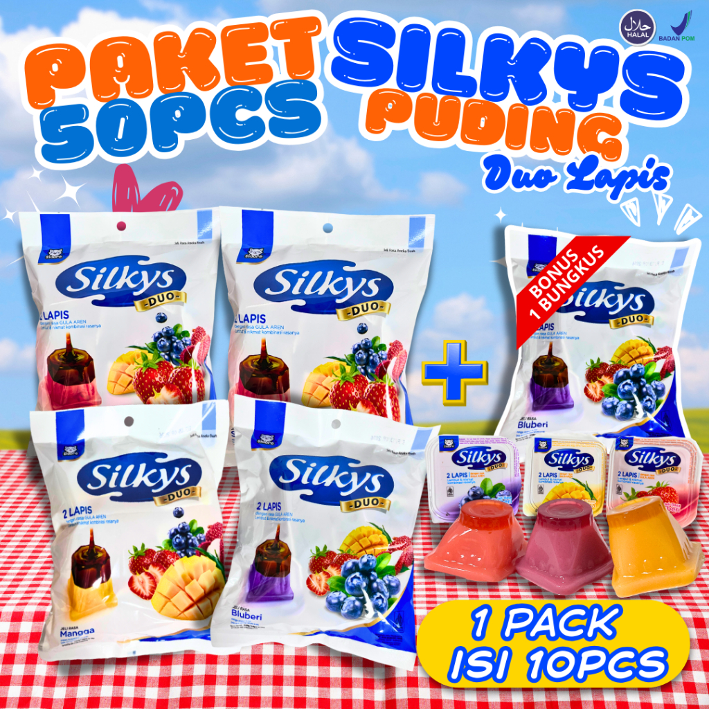 

40PCS+10PCS (FREE) TOTAL 50PCS PAKET PUDING GULA AREN JELLY PUDING 2LAPIS BERLAPIS GULA AREN MURNI DAN RASA BUAH-BUAHAN