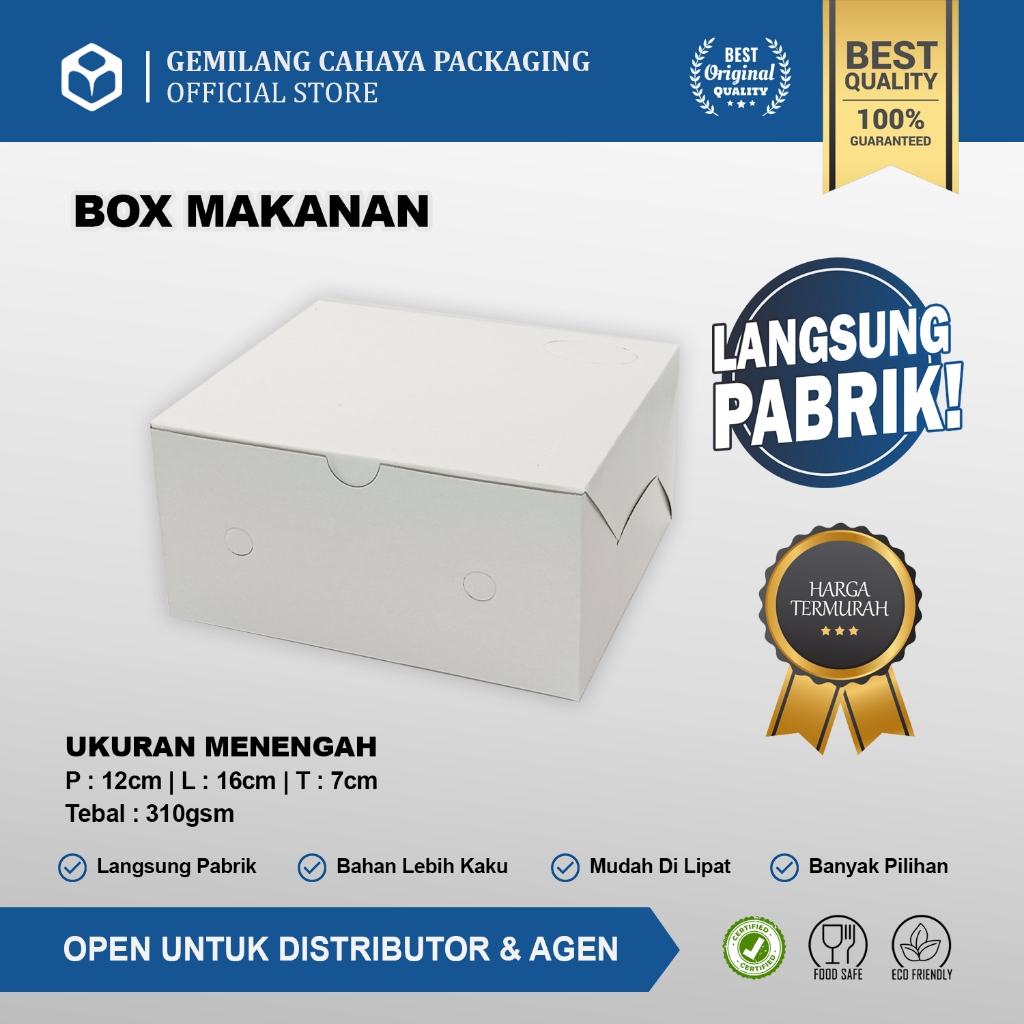 

(50 pcs) Box Dus Snack Makanan GS Polos Tebal Putih Duplex Tebal (310 GSM) Ukuran 12x16x7cm