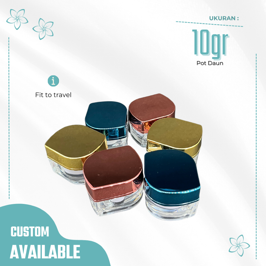 POT CREAM / POT AKRILIK DAUN 10gr | GOLD | ROSE GOLD | BLUE | POT KRIM KOSMETIK | WADAH KRIM