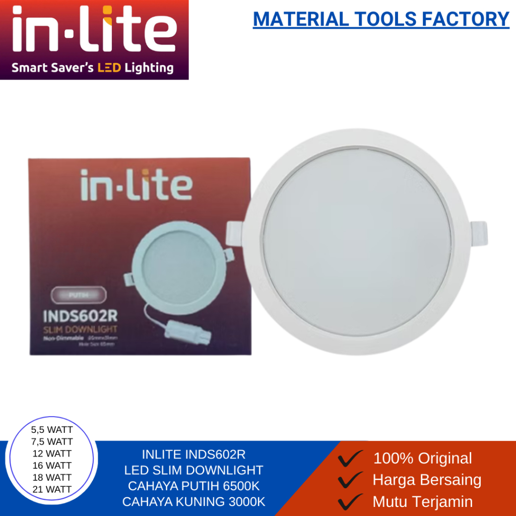Lampu LED - Lampu Downlight Plafon - Downlight  inLite Lampu LED Panel Plafon Slim Downlight INDS602