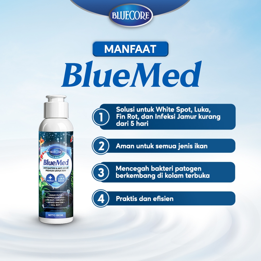 READY Bluecore BlueMed - Cairan Anti jamur & Antimikroba Ikan Mengatasi White Spot, Fin Rot, Infeksi