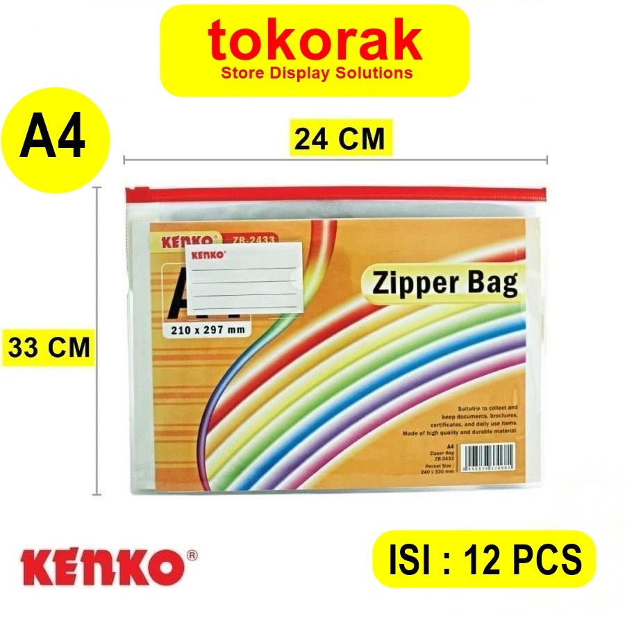 

KENKO ZIPPER BAG ZB-2433 ISI 12 PCS KENKO TAS KERTAS A4 - MAP DOKUMEN - TAS DOKUMEN