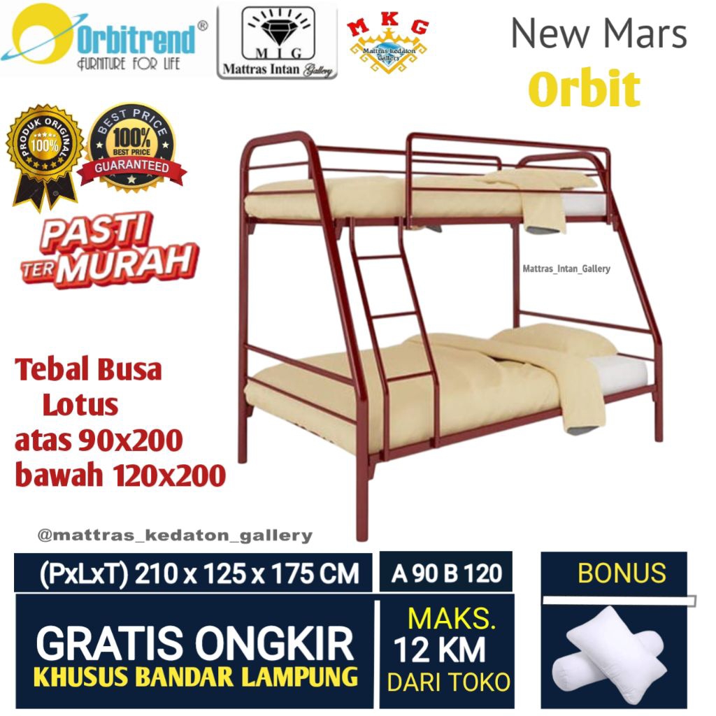 BunkBed Kasur tingkat 2 Busa Uk 210x125x175 Cm - kasur tingkat orbit dengan busa Central Springbed