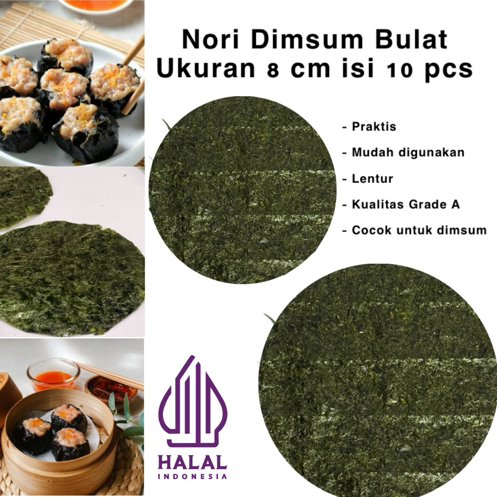 

Nori Dimsum Rumput Laut Bulat Dimsum 8 cm isi 10 pcs Halal Kualitas Grade A