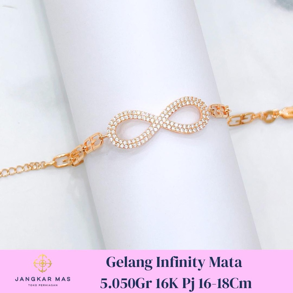 GELANG EMAS RANTAI INFINITY MATA PUTIH BERAT 5.050GR KADAR 16K