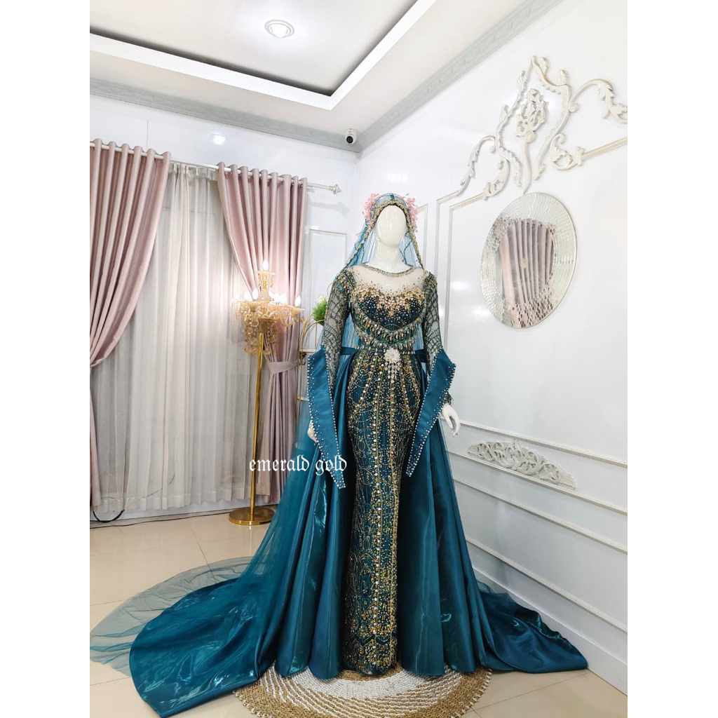GAUN DRESS WEDDING PENGANTIN BEREKOR/BAJU PENGANTIN SLIM BEREKOR /GAUN DRESS MUSLIMAH/KEBAYA WEDDING