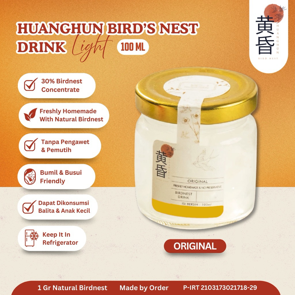 

HUANGHUN BIRDNEST DRINK LIGHT - MINUMAN SARANG BURUNG WALET(100ml - 35% bird nest)