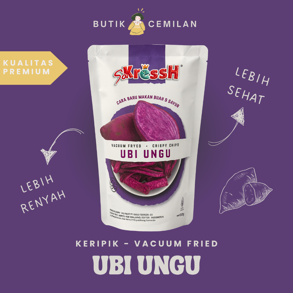Keripik Ubi Ungu Sokressh 100gr – Renyah, Manis Alami, & Kaya Antioksidan Vacuum Fried Khas Malang