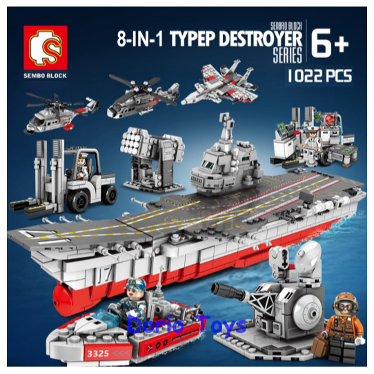 Mainan Edukasi Sembo Block Kapal Induk Tempur 8in1 Pesawat Helikopter & Kendaraan Militer