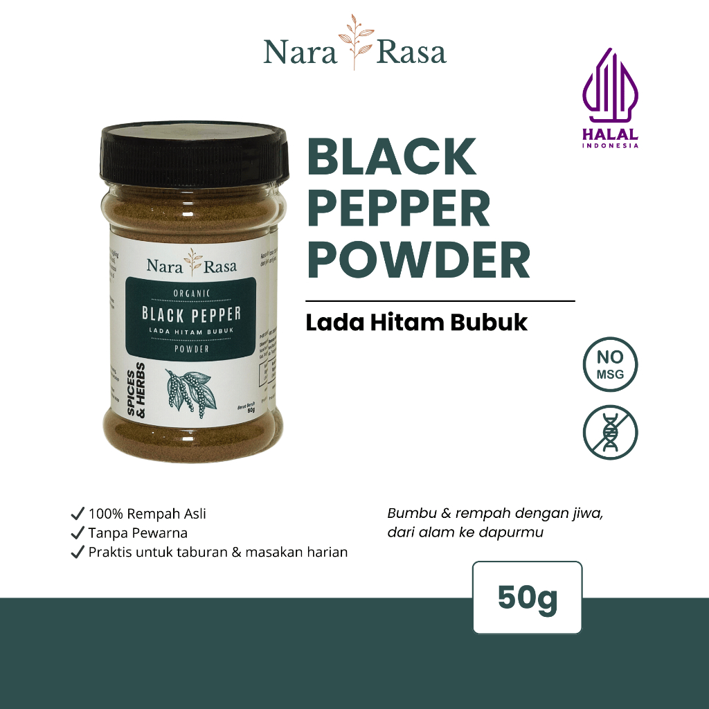 

Nara Rasa Lada Hitam Bubuk 50g / Merica Hitam / Black Pepper Powder – 100% Murni Tanpa MSG