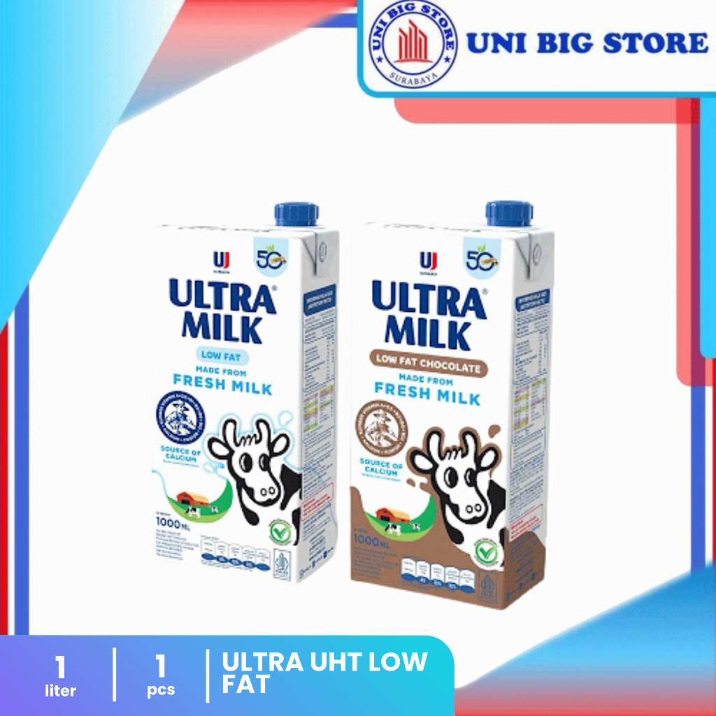 

Ultra Milk Susu LOW FAT Plain - Coklat 1 Liter High Calcium Milk 1000 ml