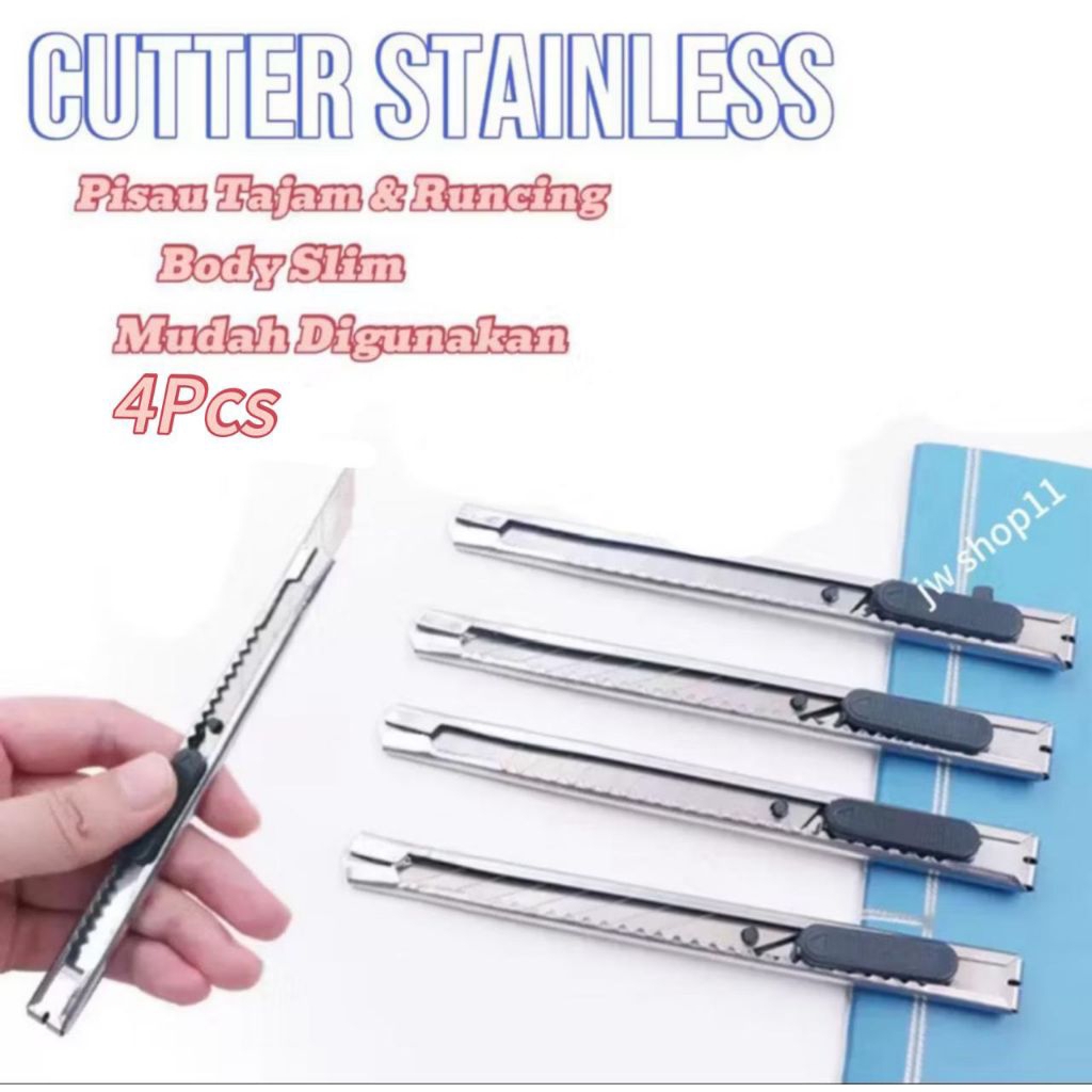 

4Pcs Cutter Stainless Mini 12.5cm Anti Karat Serba Guna / Pisau Cutter Memotong Kertas