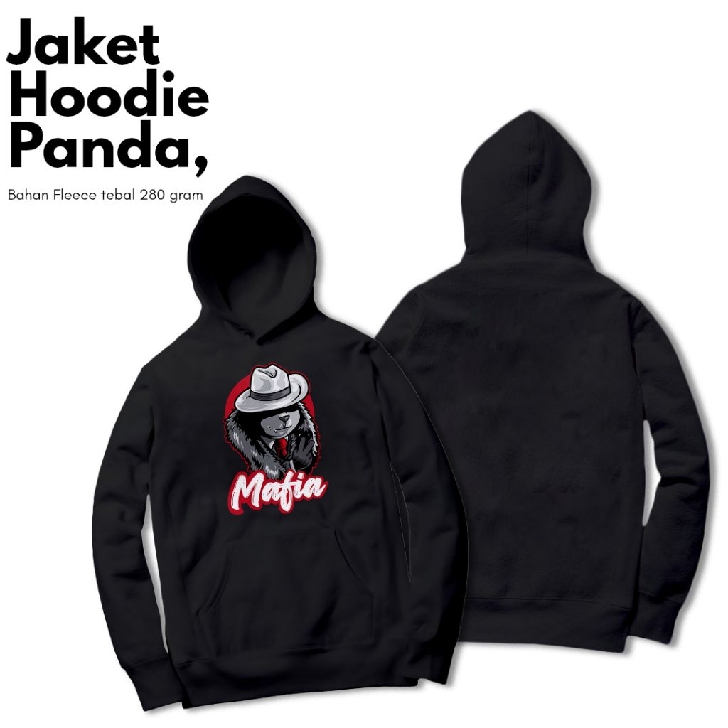 Jaket Hoodie Fashion Unisex Pria Wanita Fleece Hitam Keren Terbaru Panda 08 ( Mafia )