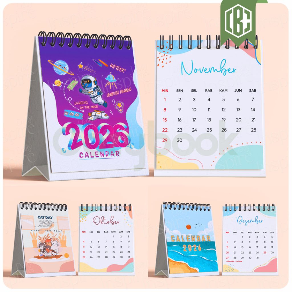 

Kalender Mini Portable 2026 Kalender Duduk Souvenir Ring Spiral Cover Terbaru Aesthetic