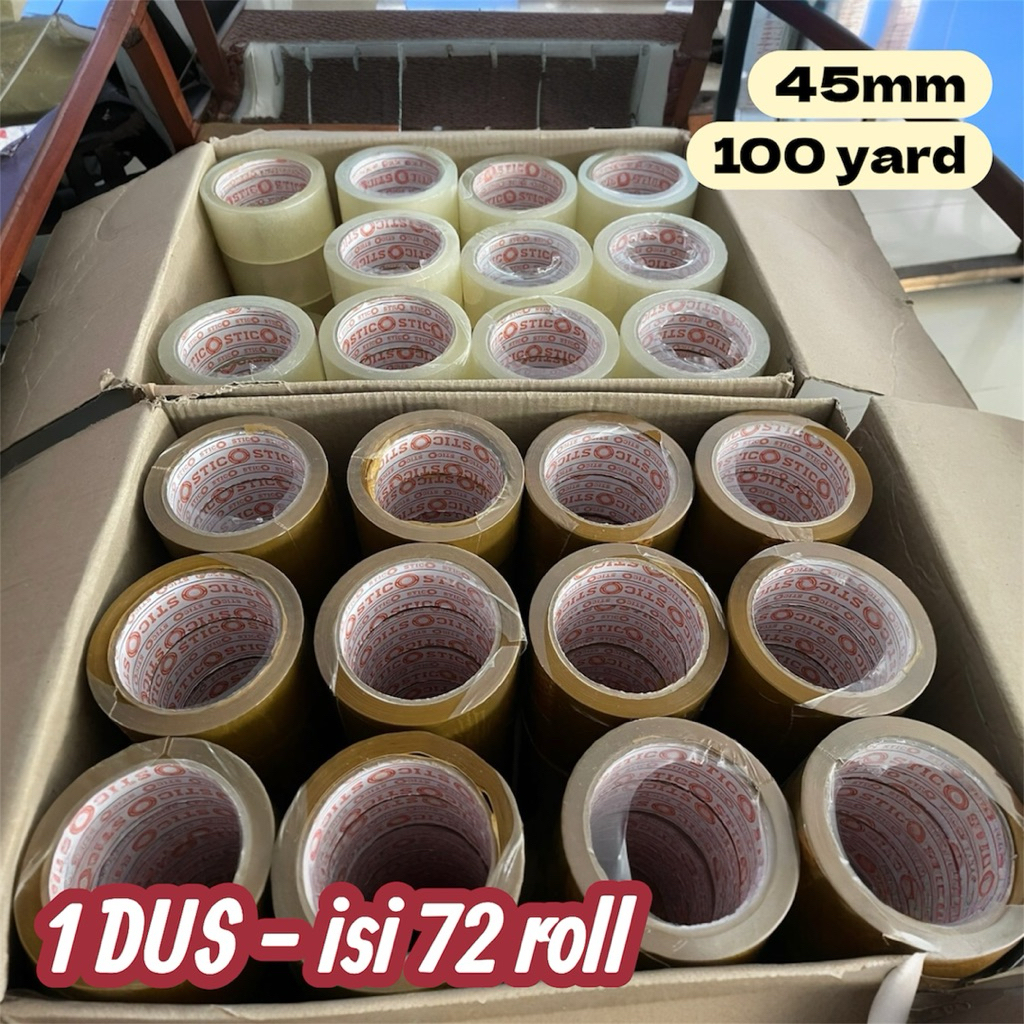 

(1DUS ISI 72 ROLLS) LAKBAN BENING / COKLAT 100 YARD STICO ECONOMIS OPP PACKING TAPE TRANS / TAN HARGA MURAH TERMURAH LENGKET PREMIUM QUALITY
