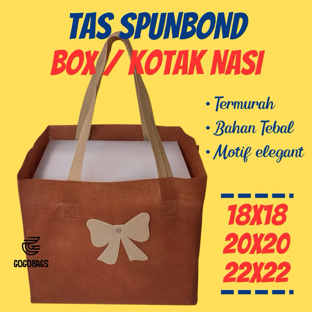 Tas Spunbond Box nasi / Tas spunbond kotak nasi 22x22 / Tas Dus nasi 22x22 / Tas besek 22x22 / Tas b