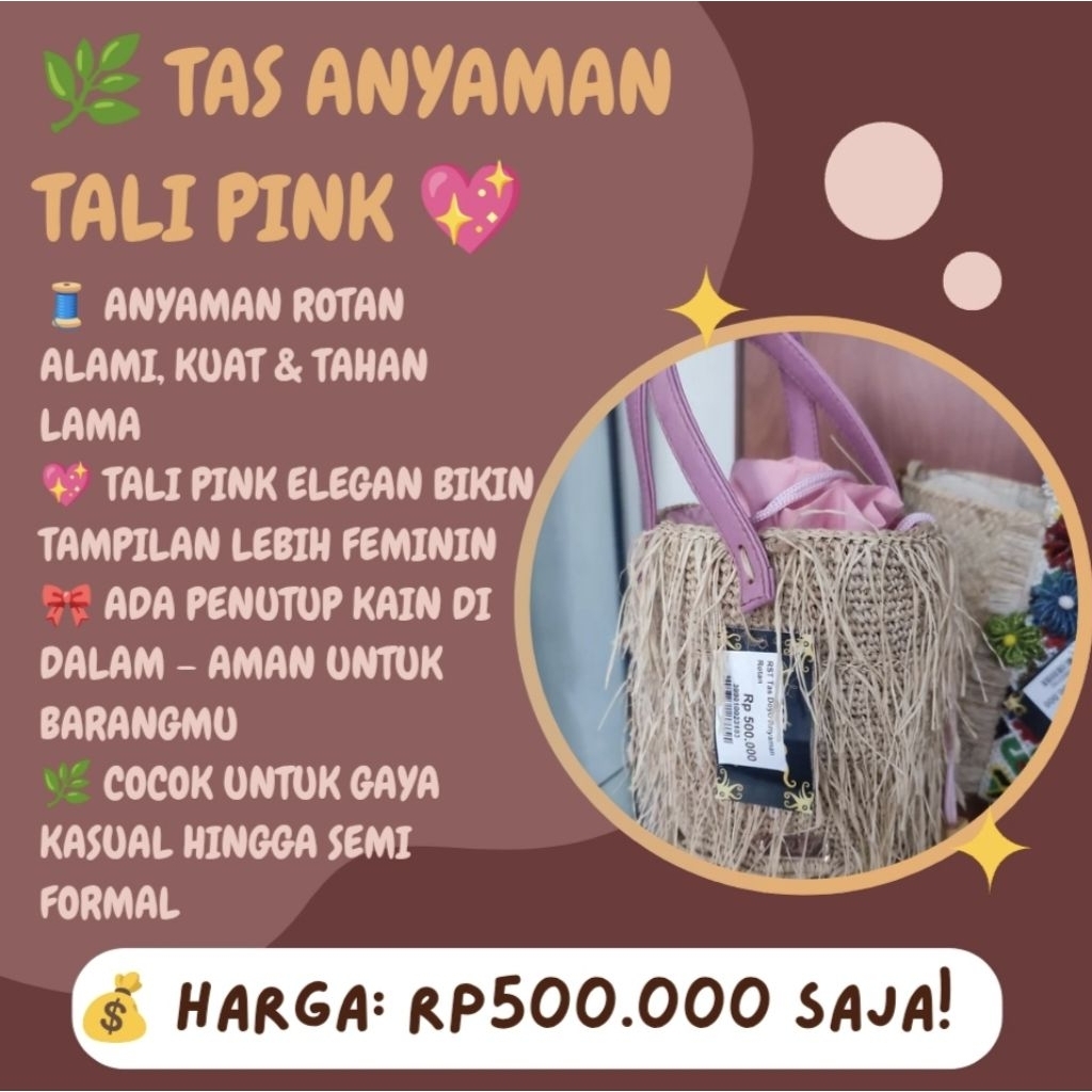 Tas Anyaman Tali Pink - Khas Dayak Kalimantan Timur