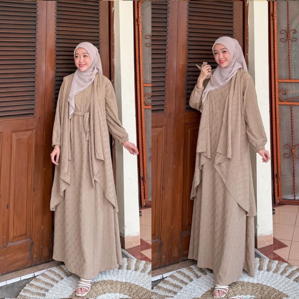 Terbaru Joley Cloth - Rishna Dress Dan Outer 2In1 Outfit Simple Lepas Pasang Baju Busui Gamis Outfit