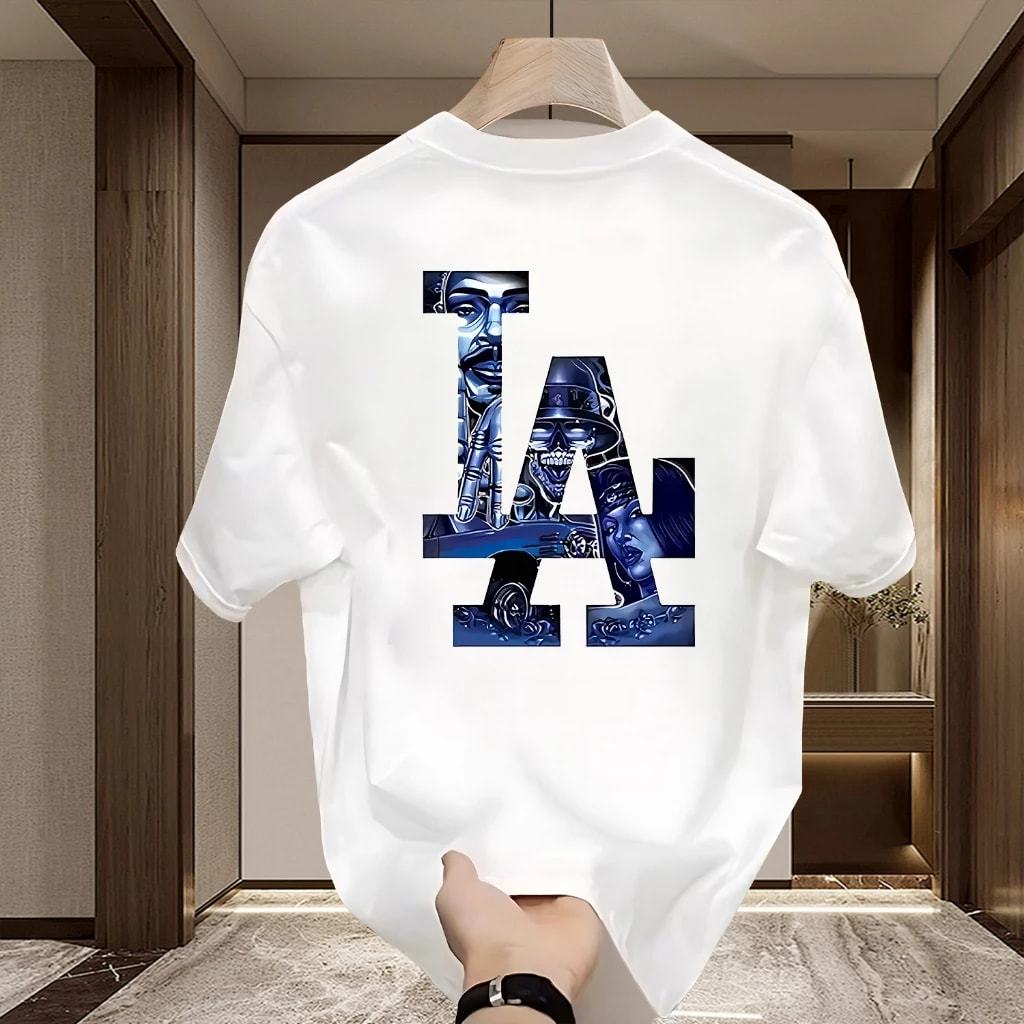 【✨COD✨】 KAOS LA DISTRO LA personalitas t shirt kaos putih pria STIKER DEPAN BELAKANG kaos los angles