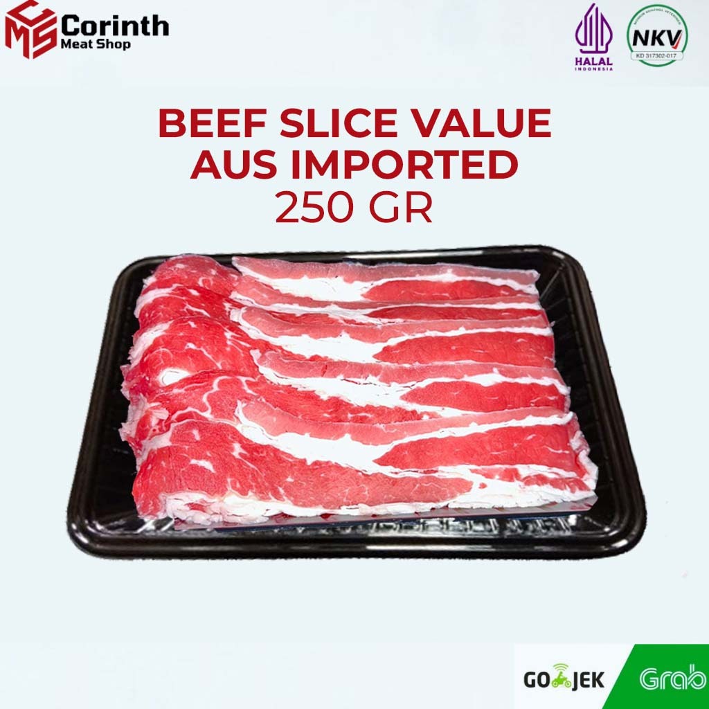 

BEEF SLICE AUS VALUE EKONOMIS GRADE S IMPORT AUS @250GRAM - DAGING SAPI - SLICE SHABU SHABU - SUKIYAKI - YAKINIKU - HALAL - PREMIUM