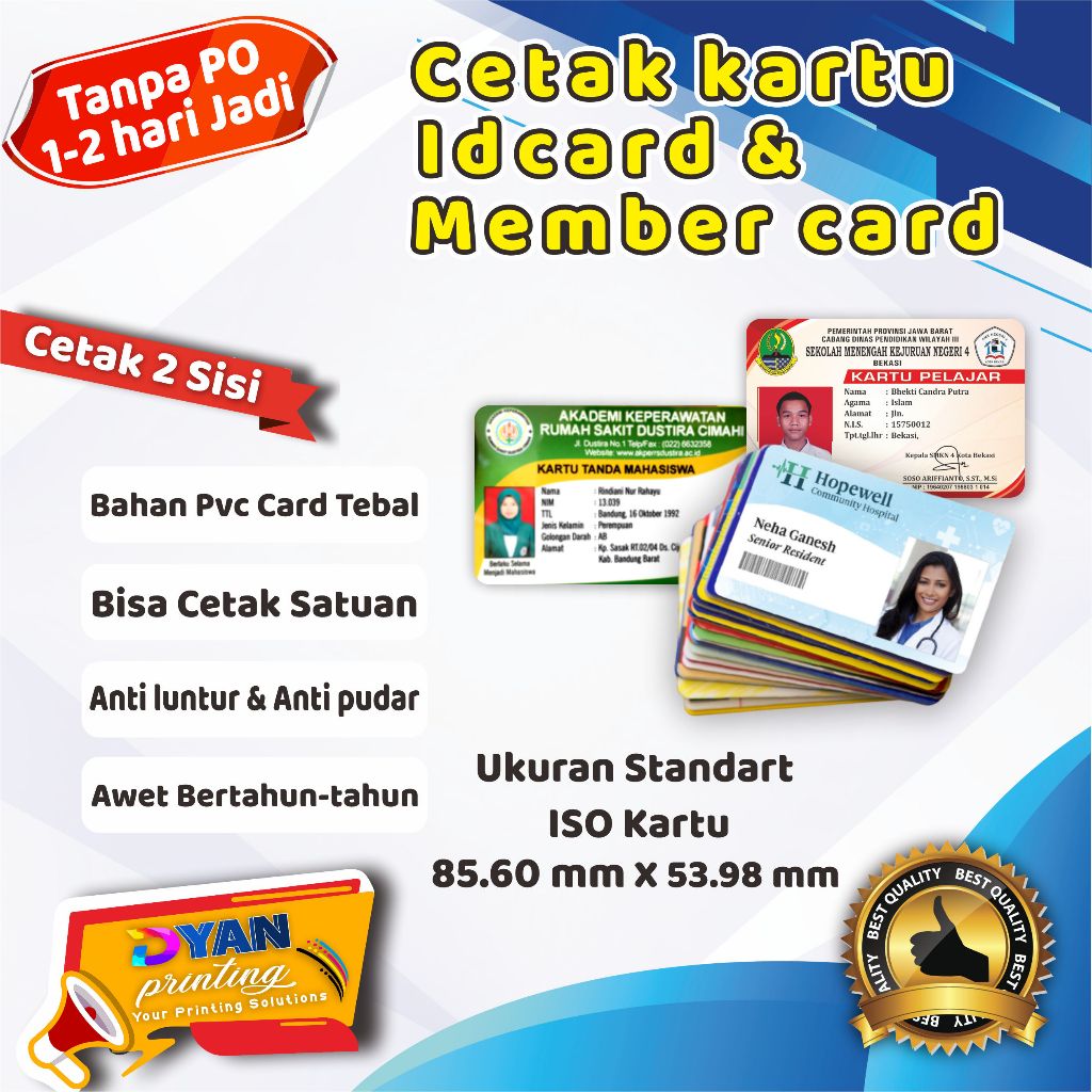 

CETAK KARTU ,ID CARD,NAME TAG, MEMBER CARD, BAHAN PVC CARD TEBAL ANTI LUNTUR & ANTI PUDAR.