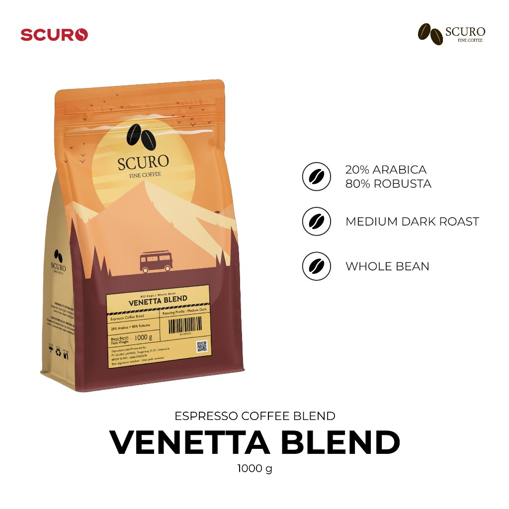 

Scuro Coffee Beans Venetta Blend Espresso Biji Kopi Arabica Robusta 1KG