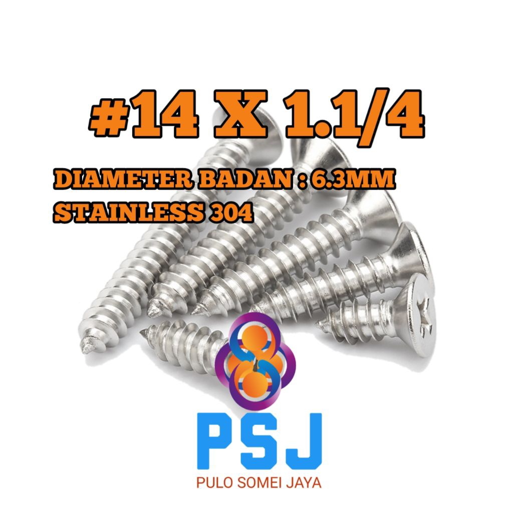 Sekrup Tapping Stainless 14 x 1 1/4 Tapping FH Stainless 304