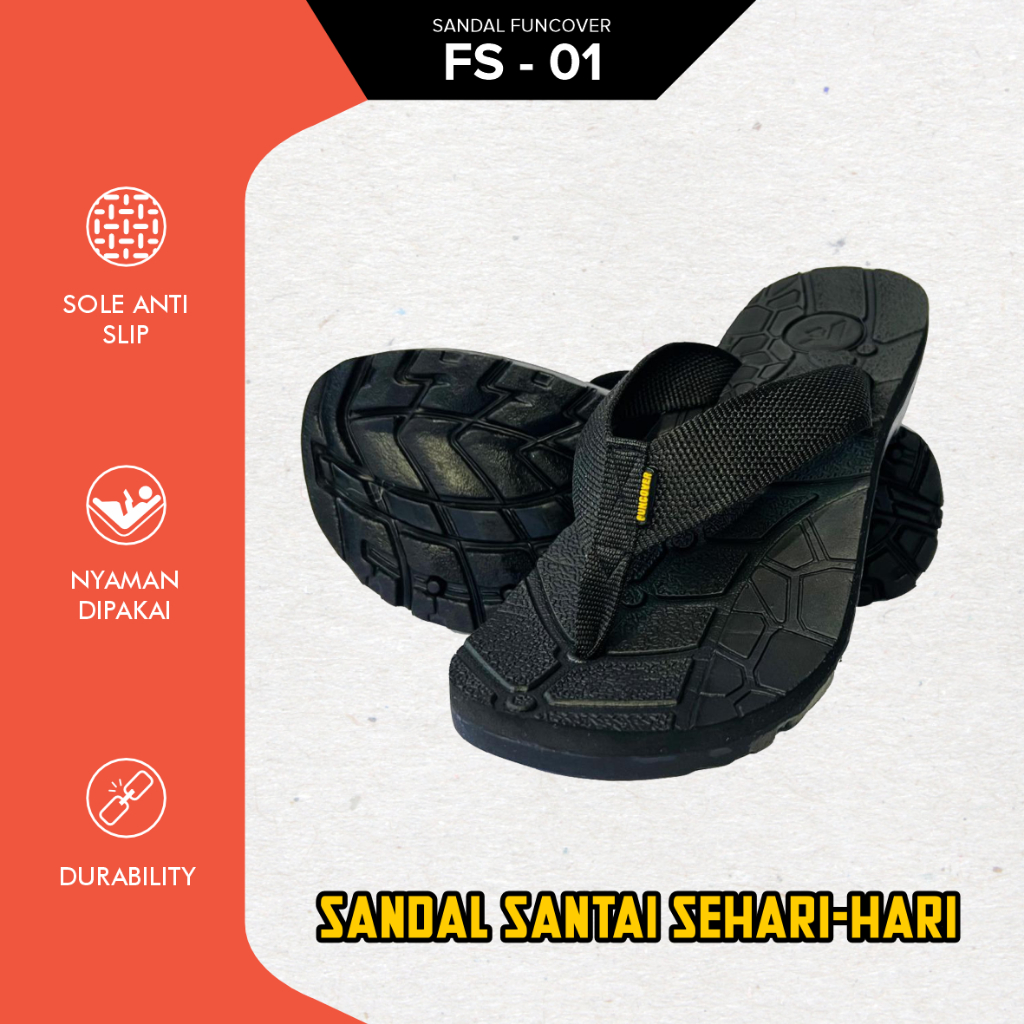 Funcover Sandal Sendal Jepit Casual Pria Wanita Unisex Outdoor Taman Kebun Bukit Gunung Hiking Treking Anti Slip Selip Licin Durability Kuat Tahan Lama Adventure FS-01