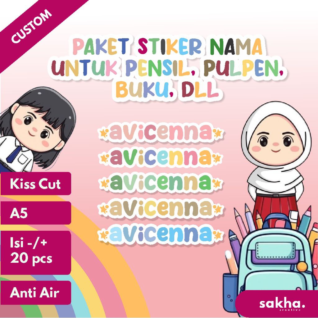LABEL NAMA WATERPROOF, LABEL NAMA FANCY, LABEL NAMA ANAK, STIKER NAMA ANAK, WIGGLY, STIKER PENSIL