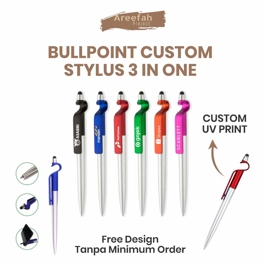 

Areefah Custom Stylus 3 in 1 | Cetak Logo & Nama | Souvenir Pulpen Bullpoint UV Print