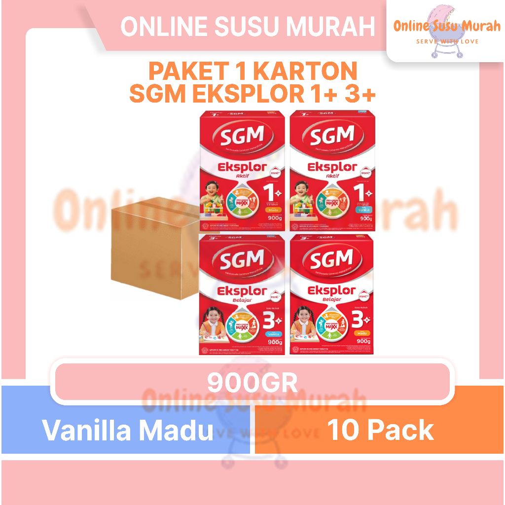 SGM EKSPLOR 1+ 3+ VANILA MADU PAKET 1 KARTON 900 GR x 10 PCS SGM 1 SGM 3 900GR SSKD