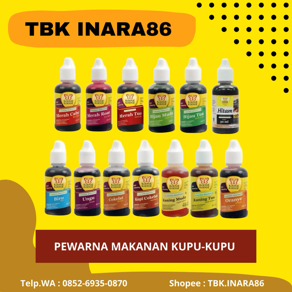 

Pewarna Makanan Kupu-Kupu Cair 30ml – Food Coloring Aneka Warna