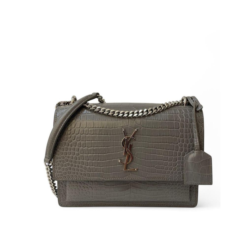 Like new YSL sunset croco embossed grey