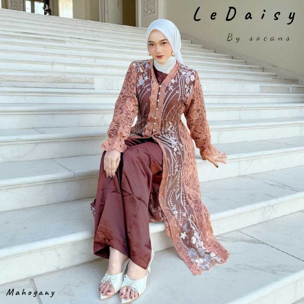 LeDaisy SET 3in1 | Setelan Outer Celana | Oneset tile bordir busui utk pesta kondangan lamaran serag