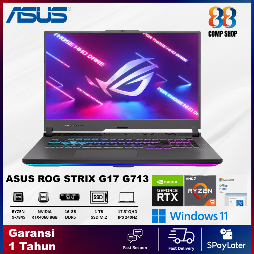 Gaming Laptop ASUS ROG Strix G17 G713PV – Ryzen 9 RTX4060 16GB 1TB 17.3” QHD 240Hz