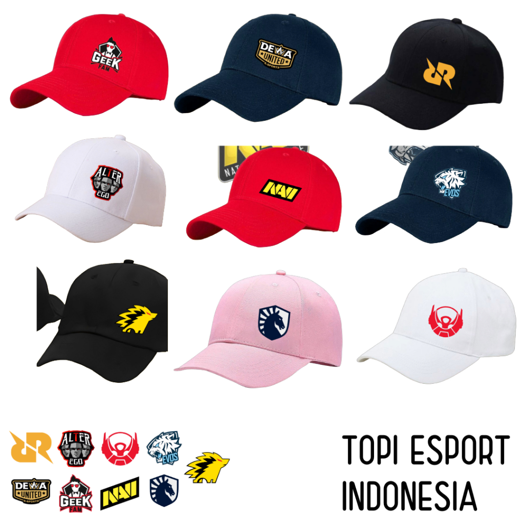 TOPI BASEBALL LOGO SAMPING TEAM ESPORT INDONESIA MOBILE LEGEND FREE FIRE PUBG EVOS RRQ ONIC AE DEWA 