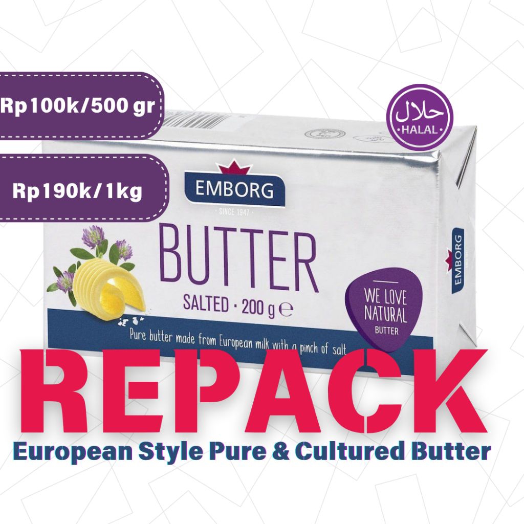SALTED/ UNSALTED PURE BUTTER EMBORG MADE IN DENMARK CULTURED BUTTER EUROPEAN STYLE REPACK 500GR 1KG 