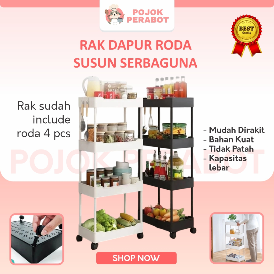 Rak Troli Dorong Rak Susun Plastik Rak Buku Rak Plastik Rak Susun Serbaguna Rak Penyimpanan Terbuka
